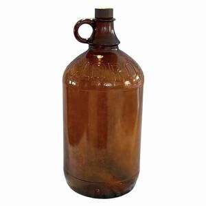 Vintage CLOROX .5 Gal Glass Jug Amber w/Cap 1930-1950 Embossed Finger Handle